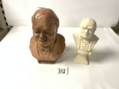 WINSTON CHURCHILL BUSTS; ONE SIGNED PETER LAMBDA, A WW11 TERRACOTTA POTTERY BUST/CIGAR LIGHTER OF