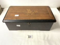 19TH-CENTURY SWISS MUSIC BOX IN A MARQUETRY WORKED BOX W/O 36CM