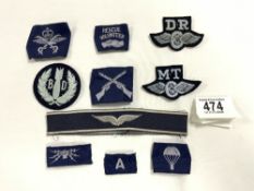 SEVEN BLUE CLOTH PATCHES, RESCUE VOLUNTEER AND OTHERS.