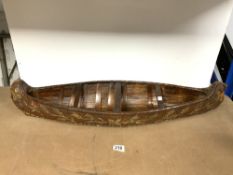 A 20TH-CENTURY HAND-BUILT NATIVE AMERICAN MODEL CANOE, 88 CM.