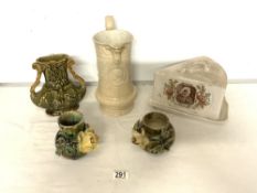 VICTORIAN CERAMIC CHEESE DISH WITH A VICTORIAN JUG AND MORE