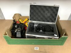 VINTAGE ZEISS IKON FOLDING CAMERA, AND 5 OTHER VINTAGE FOLDING CAMERAS, LIGHT METERS, BROWNIE