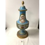 19TH-CENTURY FRENCH BLUE AND GILT PORCELAIN SEVRES SYLE VASE, DECORATED WITH FIGURES; ON A