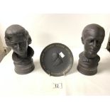 PAIR OF WEDGWOOD BLACK JASPER WARE BUSTS OF - HM QUEEN ELIZABETH II AND HRH THE DUKE OF EDINBURGH;