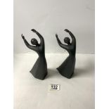 TWO ROYAL DOULTON BLACK BISQUE FIGURES " AWAKENING " HN 2837; 20 CMS.