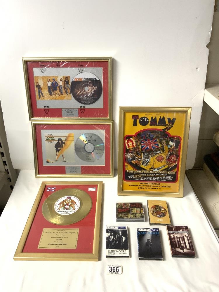 MUSIC RELATED - CASSETTES, POSTER AND PROMO CD'S AC/DC AND QUEEN