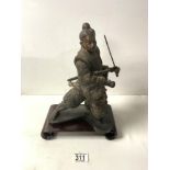 SAMURAI BRONZE FIGURE UNSIGNED; 29CM