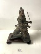 SAMURAI BRONZE FIGURE UNSIGNED; 29CM