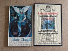 A 1985 POSTER - HOMAGE TO MARC CHAGALL EXHIBITION, AT THE BARBICAN HALL EC 2, 53X79 CMS AND ONE