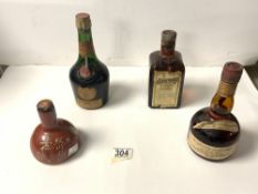 FOUR BOTTLES OF VINTAGE ALCOHOL COINTREAU, LE GRAND MARNIER, BENEDICTINE AND SAKE