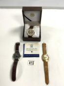 1960s GENTS SEKONDA GOLD-PLATED WRIST WATCH, THE KINGS SHILLING COMMEMORATIVE WRIST WATCH, AND A