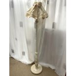WHITE REEDED COLUMN LAMP STAND WITH SHADE.