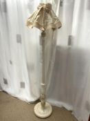 WHITE REEDED COLUMN LAMP STAND WITH SHADE.