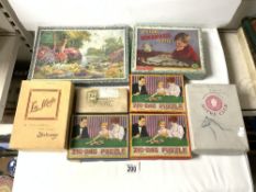 EIGHT VINTAGE JIGSAW PUZZLES IN BOXES.