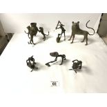 VINTAGE BENIN BRONZE FIGURES OF LION AND WORK MEN.