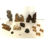 MIXED ITEMS INCLUDES CARVED ANIMALS AND FIGURES INCLUDES AZTEC FIGURE