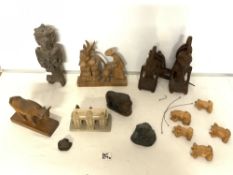 MIXED ITEMS INCLUDES CARVED ANIMALS AND FIGURES INCLUDES AZTEC FIGURE