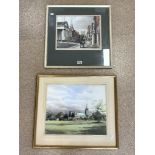 G GILLMAN, TWO WATERCOLOUR DRAWINGS - CHICHESTER CATHEDRAL AND CHICHESTER STREET SCENE, SIGNED AND