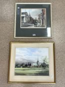 G GILLMAN, TWO WATERCOLOUR DRAWINGS - CHICHESTER CATHEDRAL AND CHICHESTER STREET SCENE, SIGNED AND