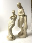 PARIAN WARE FIGURE OF IMOGEN ENTERING THE CAVE, A/F SIGNED J BELL 1869, 44 CMS AND ANOTHER OF