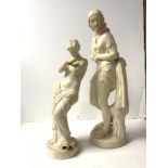 PARIAN WARE FIGURE OF IMOGEN ENTERING THE CAVE, A/F SIGNED J BELL 1869, 44 CMS AND ANOTHER OF