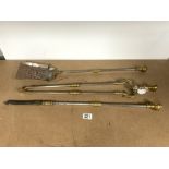 SET OF THREE STEEL AND BRASS FIRE IRONS.