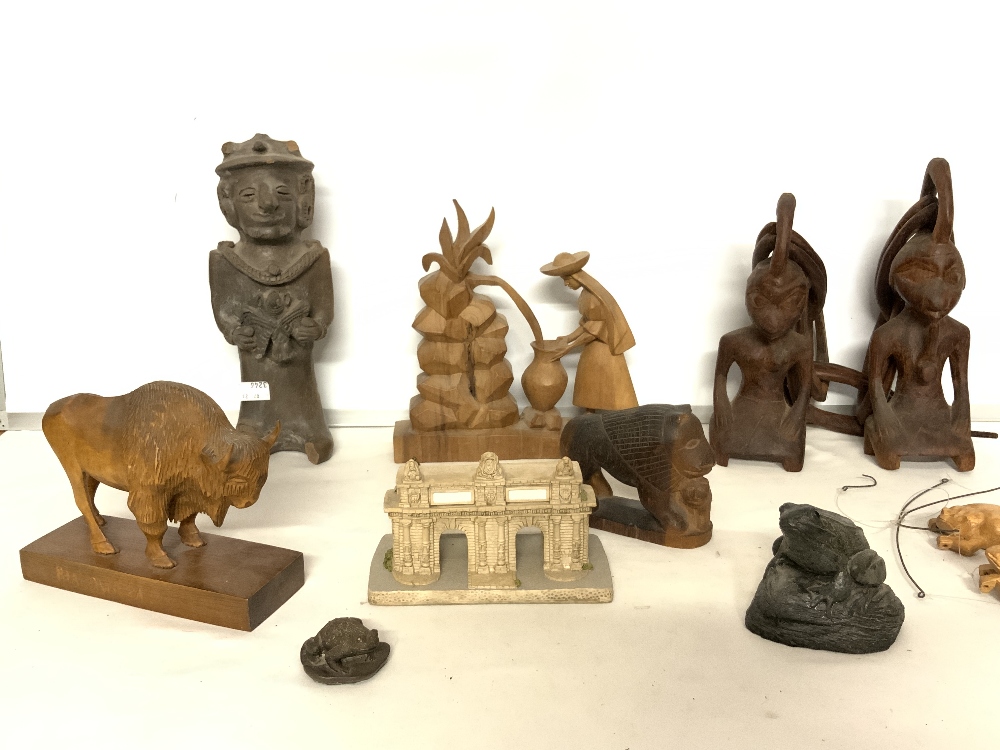 MIXED ITEMS INCLUDES CARVED ANIMALS AND FIGURES INCLUDES AZTEC FIGURE - Image 2 of 5