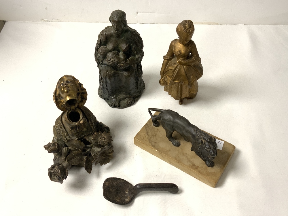 THREE BRONZE FIGURES; ONE BEING A INKWELL, ALSO ONE OTHER - Image 2 of 6