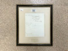 H.M.QUEEN VICTORIA TO THE KING OF SWEDEN 1859 LETTER FRAMED AND GLAZED 40 X 35CM
