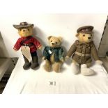 A CANADIAN MOUNTIE BEAR 2003, VINTAGE TEDDY BEAR WITH ARMY UNIFORM AND ANOTHER BEAR.