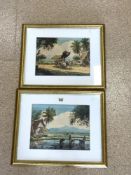 A PAIR OF CAMBODIAN WATERCOLORS OF RICE PICKERS, AND OX CART, SIGNED A.B. IBRAHIM, 46X58, FULL