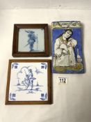 INDIAN POTTERY TILE DECORATED WITH FIGURE; 24X14, DELFT TILE AND PORTUGESE TILE.
