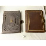 TWO VICTORIAN CARTE DE VISTE PHOTOGRAPH ALBUMS WITH PORTRAITS AND BUILDINGS AND MORE