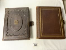 TWO VICTORIAN CARTE DE VISTE PHOTOGRAPH ALBUMS WITH PORTRAITS AND BUILDINGS AND MORE