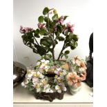 THREE CHINESE HARDSTONE FLOWER TREES IN PLANTERS, 52 CMS TALLEST.