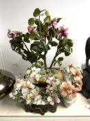 THREE CHINESE HARDSTONE FLOWER TREES IN PLANTERS, 52 CMS TALLEST.