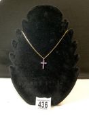 9 CARAT GOLD AMETHYST CROSS AND CHAIN 6 GRAMS