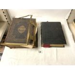 BRASS MOUNTED LEATHER FAMILY BIBLE, A/F AND ANOTHER.
