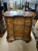 QUEEN ANNE STYLE BURR WALNUT SHAPED 3 DRAWER CHEST OF 3 DRAWERS, 66X36X68 CMS.