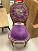 FRENCH EMPIRE STYLE SALON CHAIR, WITH TAPESTRY BACK AND VELVET SEAT.
