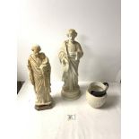 A PARIAN WARE FIGURE OF SAINT JOSEPH; 39 CMS AND A PLASTER FIGURE OF JOSEPH AND BABY.