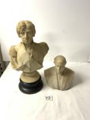 PARIAN WARE BUST OF NELSON 30 CMS AND PARIAN BUST OF GENT; SIGNED R MULLINS ON REVERSE.