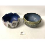 TWO ROYAL DOULTON GLAZED STONEWARE CIRCULAR BOWLS WITH TUBE LINED FLORAL DECORATION, ONE BY