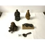THREE BRONZE FIGURES; ONE BEING A INKWELL, ALSO ONE OTHER