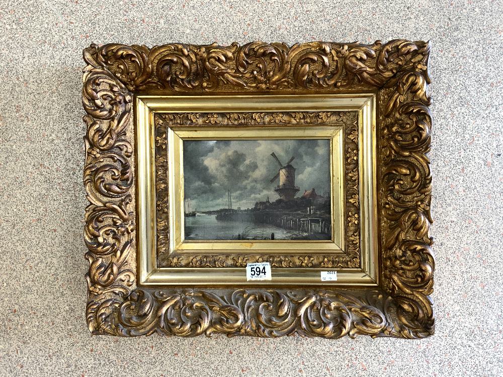 HEAVY GILDED DECORTIVE FRAMED PRINT OF A WINDMILL 45 X 54CM