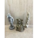 CONCRETE GARDEN TEDDY BEAR WITH A FIGURAL LADY STATUE 66CM