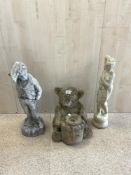 CONCRETE GARDEN TEDDY BEAR WITH A FIGURAL LADY STATUE 66CM