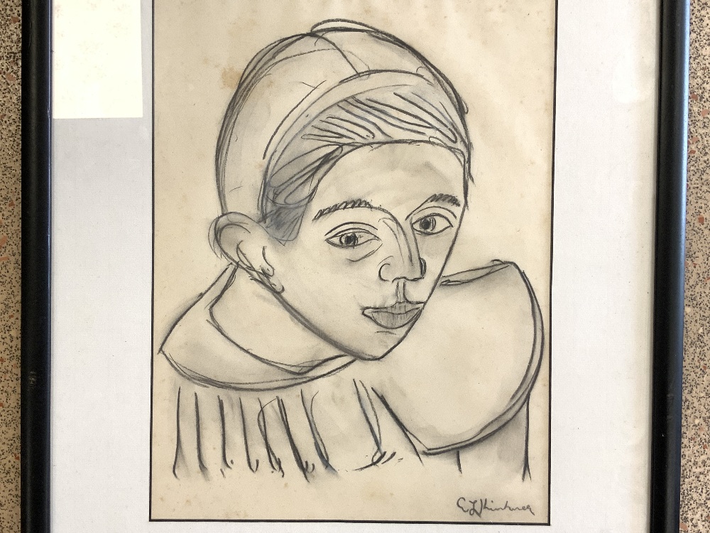 E. L KUNBURG - CHARCOAL STUDY OF HEAD AND SHOULDER PORTRAIT OF A YOUNG WOMAN, SIGNED, 35X26 CMS. - Image 2 of 4