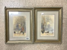 PAIR OF DUTCH RIVER SCENE WATERCOLOURS, WITH FIGURES, BOATS AND WINDMILL, SIGNED NAUR CASSIERS ?,