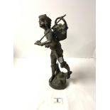 BRONZE FIGURE OF A BOY FLOWER SELLER, 34 CMS.